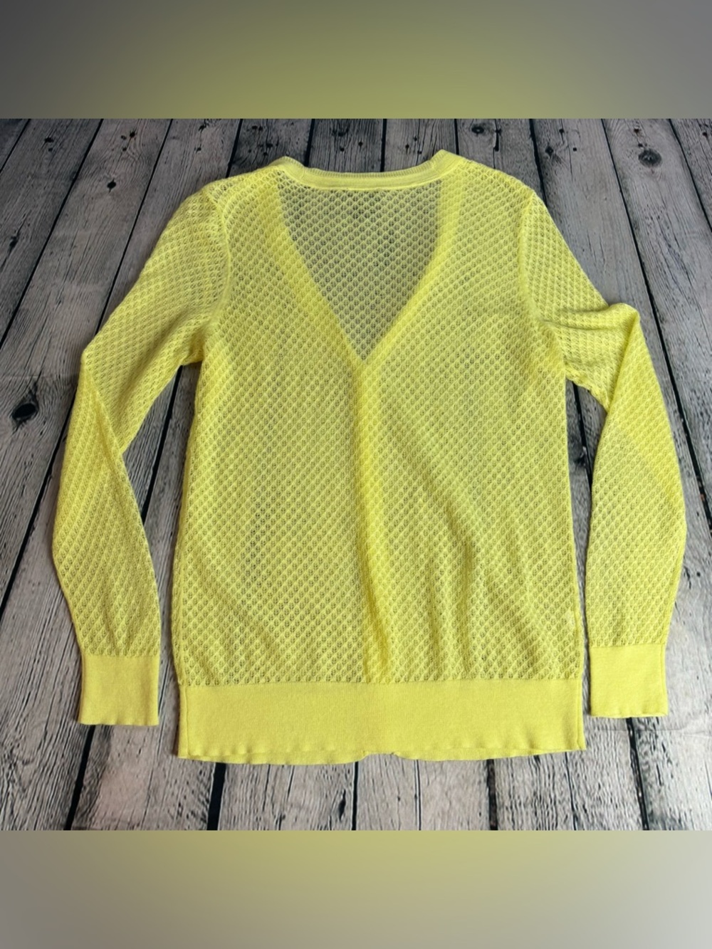 Ann Taylor Bright Yellow Breathable Knit Cardigan Ramie Nylon Button Down Size L - Picture 3 of 10